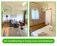Postel nebo postele na pokoji v ubytování Spacious Apartment with Garden & Air Conditioning - La Grande Finestra