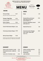 una captura de pantalla de un menú de un restaurante en MOTEL ROYAL TARA, en Binalong