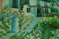 a painting of a garden in front of a house at Relax heart B&amp;B in Dongshan