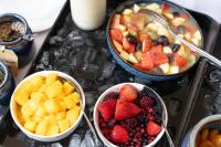 three bowls of fruit sitting on a stove top at The Clarence Gardens Hotel, BW Signature Collection in Scarborough