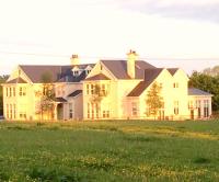 una gran casa amarilla en un campo de hierba en Rossmanagher House, en Bunratty