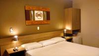 a hotel room with two beds and a mirror at Hotel Imperador in Santos