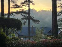 ein Haus mit blauem Dach und Bäumen und Blumen in der Unterkunft Lan Anh Villas Resort in Da Lat