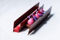 two pieces of chocolate cake with fruit on top at Château de Castel Novel Boutique Hôtel in Varetz