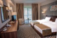 a hotel room with a bed and a television at Hotel Arnia in Iaşi