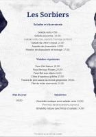 eine Seite der Speisekarte für ein Restaurant in der Unterkunft Les Sorbiers in Montricher-le-Bochet