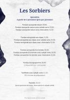 eine Seite der Speisekarte für ein Restaurant in der Unterkunft Les Sorbiers in Montricher-le-Bochet