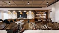 a restaurant with tables and chairs and a bar at Solace Suites Hotel & Banquets in Barog
