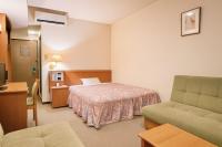 Una habitación de hotel con una cama, un sofá y una silla. en Matsue Universal Hotel, en Matsue