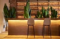 two stools in front of a counter with plants at Hotel Boutique Casa Guipuzcoana in Puerto Cabello