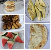 a collage of four pictures of food with fruit at Royal Escape - 1 in Anse La Raye