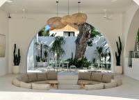 ein Wohnzimmer mit einem Sofa und einem Baum in der Unterkunft Dolce Suites in Bingin Beach