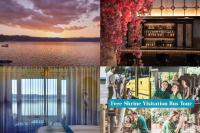Un collage de fotos de un viaje en autobús de bodas en llamas. en Kamisuwa Onsen Shinyu, en Suwa