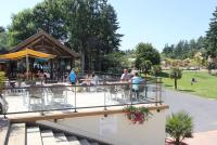 多尔德布列塔尼Mobile Homes by KelAir at Camping Domaine des Ormes的一群坐在公园桌子上的人