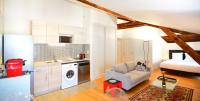 a living room with a couch and a kitchen at Appart&#39; Lyonnais in Lyon
