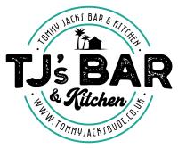 una etiqueta para un bar y cocina estadounidense con las palabras bar y cocina estadounidense en en Tommy Jacks Beach Apartments, en Bude