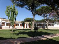 a group of trees in front of a building at Hostal Las Acacias in Los Caños de Meca