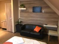 Televízia a/alebo spoločenská miestnosť v ubytovaní Abszolút Hotel és Panzió