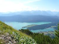 a view of a lake from a mountain at Ferienwohnung am Walchensee in Walchensee