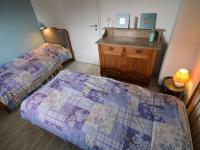 a bedroom with two beds and a dresser and a mirror at Holiday Home with Garden Heating Barbecue in Butgenbach