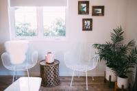 a living room with two chairs and a plant at Noon on Sunset Hill in Los Angeles