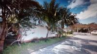 a street with palm trees and a white wall at Casa com Piscina Paraty in Paraty