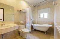 a bathroom with a tub and a toilet and a sink at 花蓮觀月民宿-寵物友善-含車位 in Hualien City