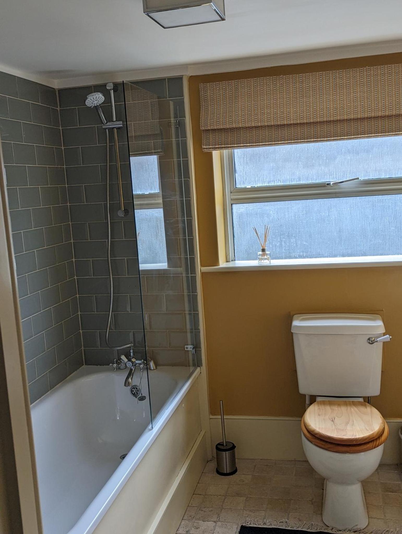a bathroom with a tub and a toilet and a window at Trent Rd in London