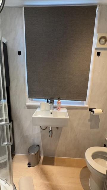 a bathroom with a sink and a toilet at Cosy central studio close to local attractions in London +3 photos