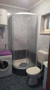 a bathroom with a shower with a toilet and a sink at Apartments Zunic in Trogir +45 photos