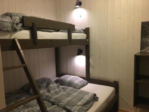 a room with two bunk beds and a ladder at Skarsnuten Panorama 67 in Hemsedal