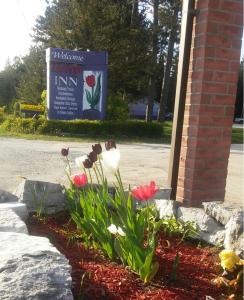a flower arrangement in front of a brick building at Tulip Inn in Huntsville