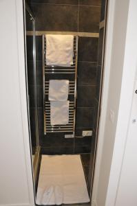 a walk in shower with two towels in a bathroom at Paris Besson Stay Appartement Neuilly sur Seine in Neuilly-sur-Seine