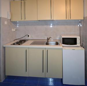 a kitchen with a sink and a microwave at Meri Apartment in Rijeka