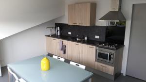 a kitchen with a counter and a stove top oven at B&B Manege Groenewoude in Woudenberg +13 photos
