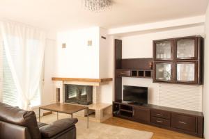 ein Wohnzimmer mit einem Sofa und einem Kamin in der Unterkunft Vut Duplex La Puebla Parking gratis in Burgos