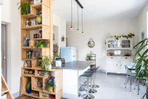 a kitchen with a counter with plants on the shelves at Appartement Cocon in Chamonix-Mont-Blanc