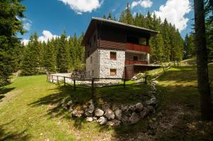 un bâtiment au milieu d'un champ arboré dans l'établissement Apartments Villa Vesna Pokljuka, à Goreljek