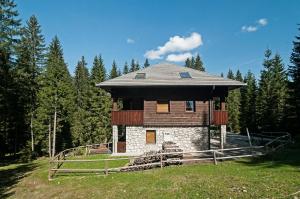 a small house in the middle of a field at Apartments Villa Vesna Pokljuka in Goreljek
