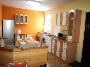 a kitchen with a stove and a refrigerator at Agroturystyka Zacisze in Osowia