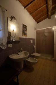 e bagno con lavandino, servizi igienici e doccia. di B&B La Valle Dell'Oca a Barbarano Vicentino