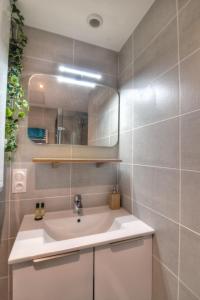 W łazience znajduje się umywalka i lustro. w obiekcie Les Quais d'Annecy w Annecy