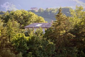 a house in the middle of a forest of trees at Mazzamurello in Caldarola