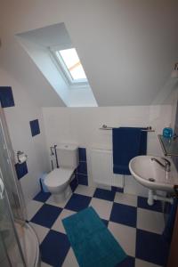 a bathroom with a toilet and a sink at Apartmany Svijany in Svijany
