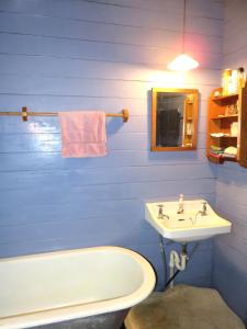 ein Badezimmer mit einem Waschbecken, einer Badewanne und einem WC in der Unterkunft Mairenui Rural Retreat in Ruahine