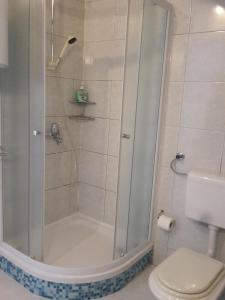 Apartments Kurtic في ماكارسكا: حمام مع دش ومرحاض