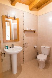 ein Badezimmer mit einem Waschbecken, einem WC und einem Spiegel in der Unterkunft Casa Las Eras in Beceite