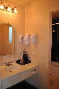 a bathroom with a sink and a mirror at Budget Inn in San Luis Obispo
