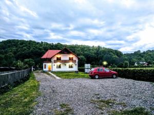 a red car parked in front of a house at Casa cu Aburi Sovata in Sovata +13 photos