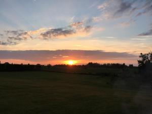 zachód słońca na polu ze słońcem na niebie w obiekcie Gościniec Hetman w mieście Mikołajki